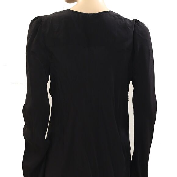 Free people Bali Ariel Tunic Tie Top Embroidered Lace Bell Sleeve Black M 284103 - Picture 8 of 9